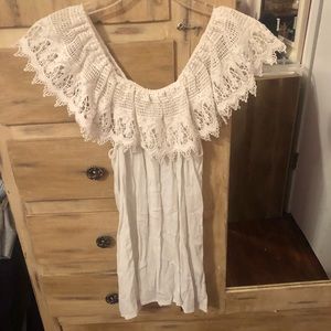 Off white linen top with lace collar